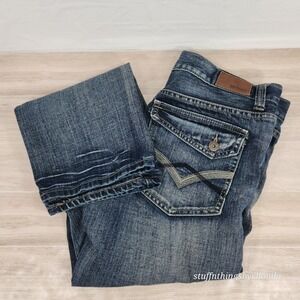 URBAN PIPELINE SLIM Men's 34x30 Distressed Dark Wash Blue Back Pocket Flaps Jean